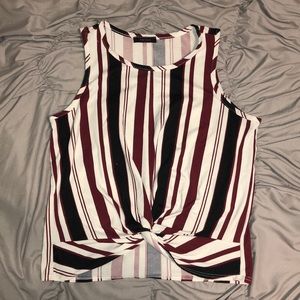 Striped Tank Top with Thick Bottom Band and Knot